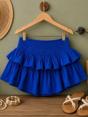 Cobalt Blue Tiered Ruffle Mini Skort